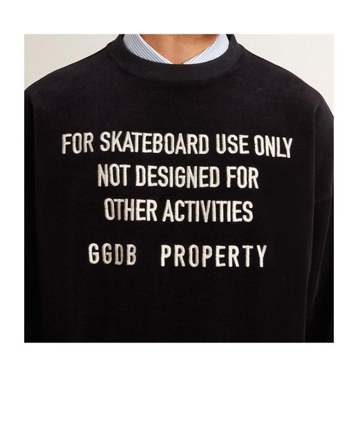 Golden Goose Deluxe Brand Black Slogan Embroidered Crewneck Velvet Swetashirt for men