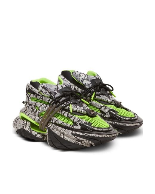 Balmain Green Unicorn Snake-Skin Effect Sneakers for men