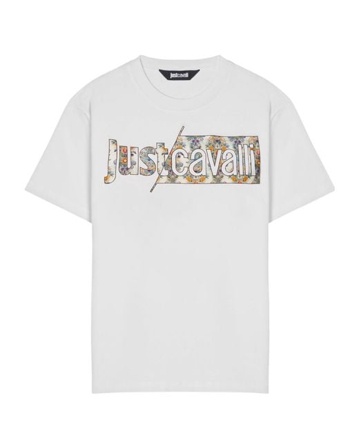 Just Cavalli White Floral Logo T-Shirt