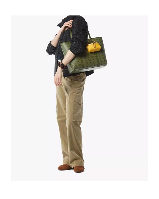 MCM Green Medium Toni Leather Shopper Bag for men
