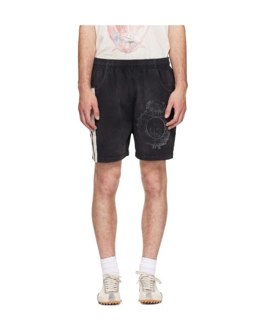 424 Black Printed Pattern Athletic Shorts for men