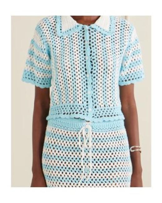 Jonathan Simkhai Blue Striped Crochet Shirt