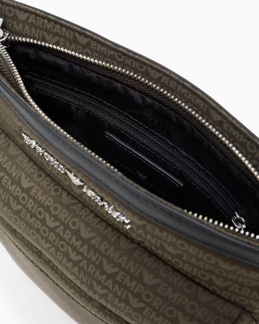 Emporio Armani Green Logo-Pattern Shoulder Bag for men