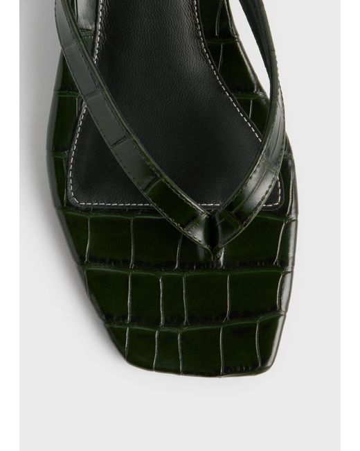 Totême White Croco-Embossed Heeled Flip Flops Dark