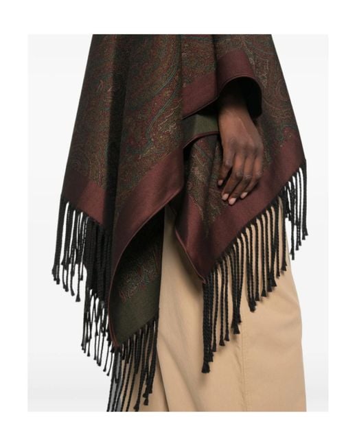 Etro Black Paisley-Print Hooded Poncho