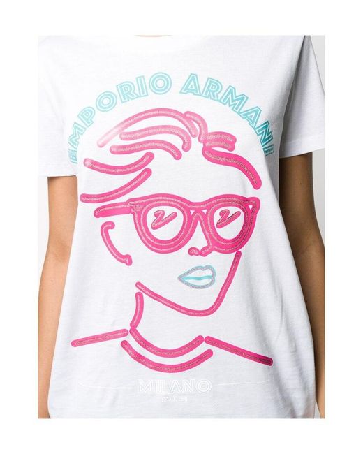 Emporio Armani White Portrait Print T-Shirt
