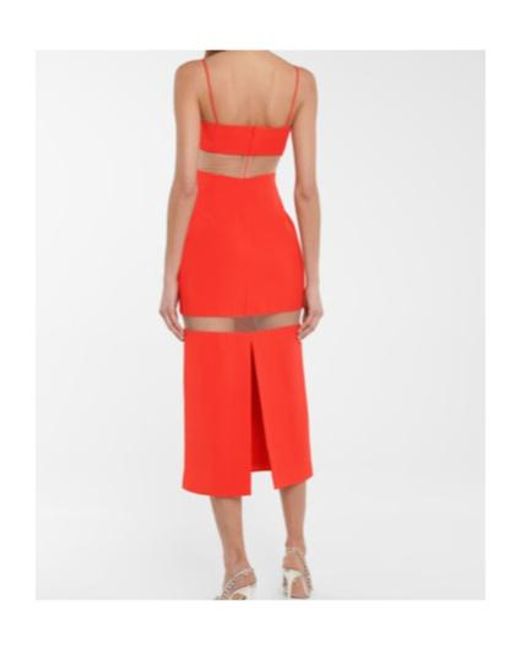 David Koma Red Cady And Mesh Midi Dress