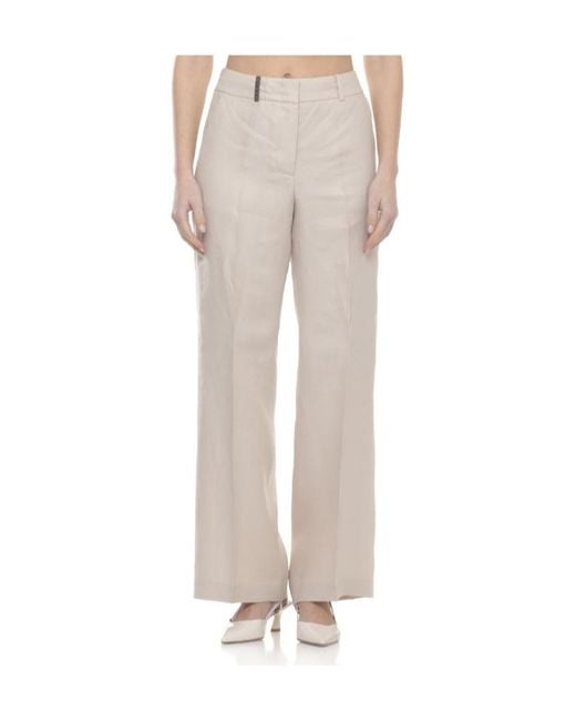 Peserico White Wide-Leg Linen Pants