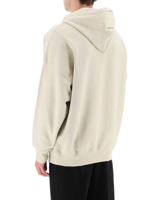 Emporio Armani White Logo Patch Drawstring Hoodie for men