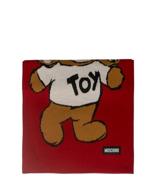 Moschino Red Teddy Bear Pattern Scarf for men