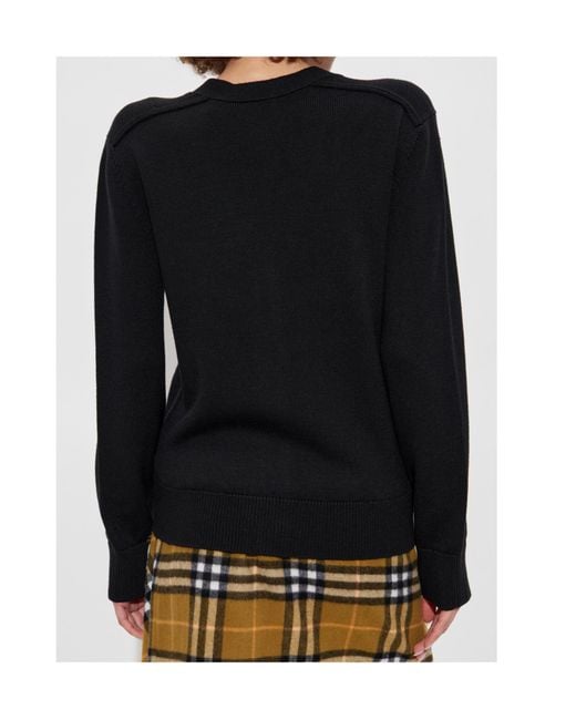 Burberry Black Wool Cardigan With Logo Patch