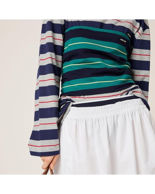Miu Miu Blue Long-Sleeved Striped T-Shirt