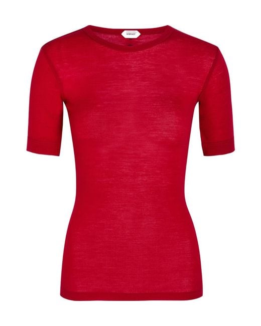 Versace Logo-Embroidered Wool T-Shirt