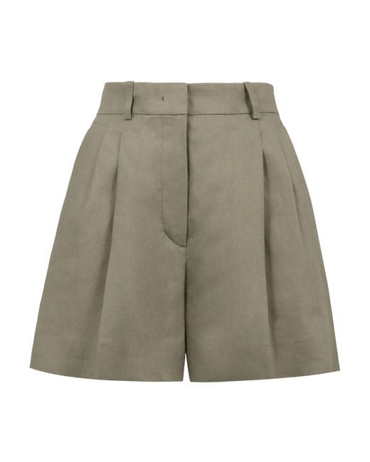 Kiton Green Pleated Linen Shorts