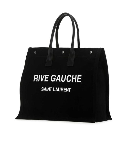 Saint Laurent Black Rive Gauche Logo Printed Tote Bag