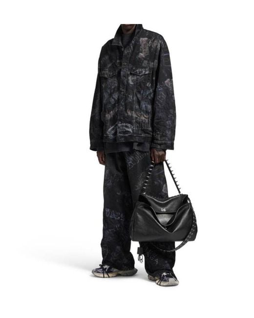 Balenciaga Black Printed Denim Jacket for men