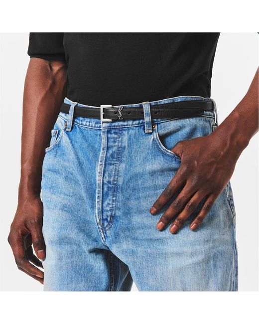 Saint Laurent White Thin Logo Belt for men