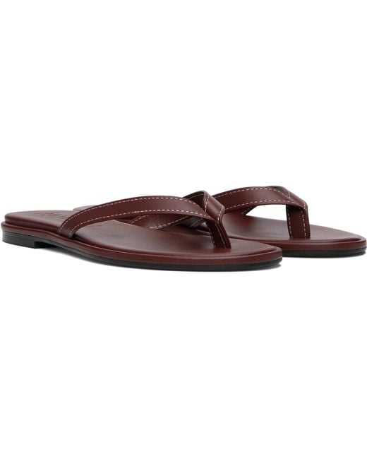 Aeyde Brown Contrast-Stitch Thong Sandals