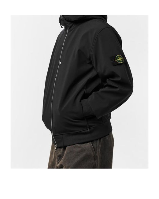 Stone Island Black Water And Wind Resistant Hooded Softshell Jacket for men