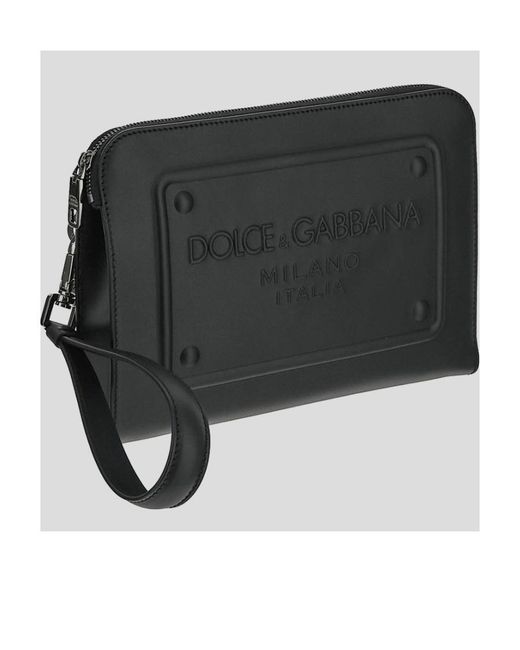 Dolce & Gabbana Black Logo Embossed Zipped Clutch Bag for men