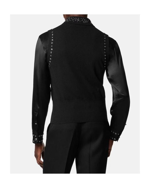 Versace Black Embellished Sleeveless Knitted Top for men