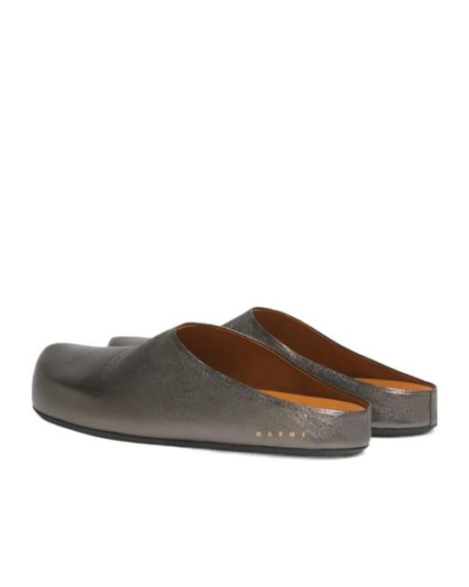 Marni Brown Logo Printed Sabots for men