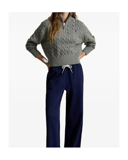 Polo Ralph Lauren Gray Cable-Knit Quarter-Zip Sweater