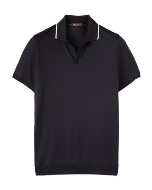 Loro Piana Black Waitaki Polo-Collar T-Shirt for men