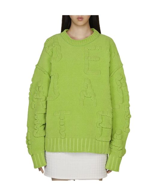 Bottega Veneta Green Alphabet Motif Ribbed-Knit Jumper