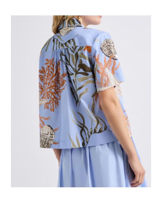 Marella Blue Marine Print Short Sleeve Shirt