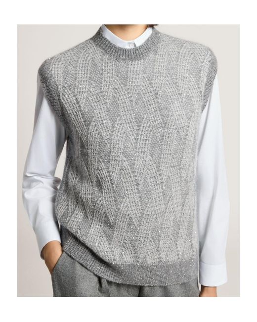 Peserico Gray Sequind Sleeveless Jumper
