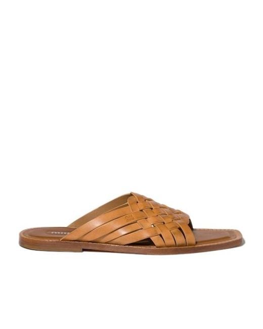 Miu Miu Brown Leather Slides