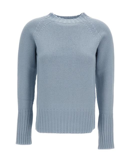 Drumohr Blue Jersey-Knit Raglan-Sleeve Sweater
