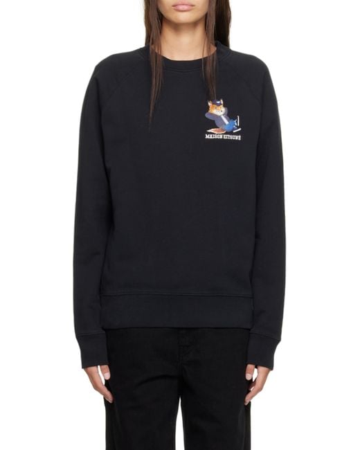 Maison Kitsuné Black Logo-Patch Crew Neck Sweatshirt for men