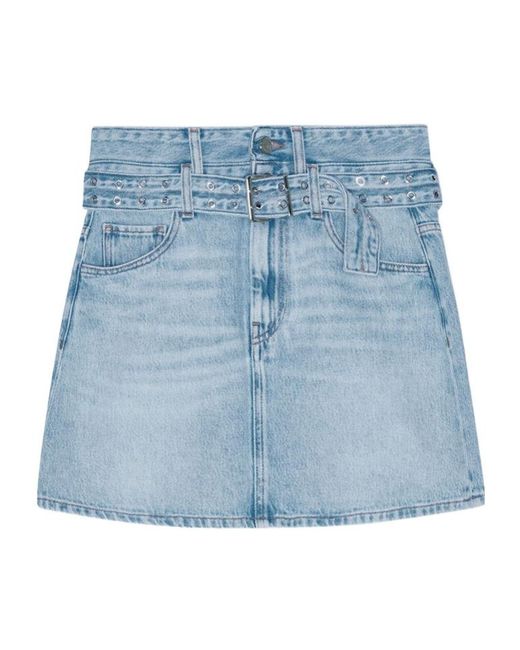 Ganni Blue Belted Denim Mini Skirt