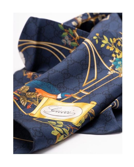 Gucci Blue Printed Silk Twill Carré