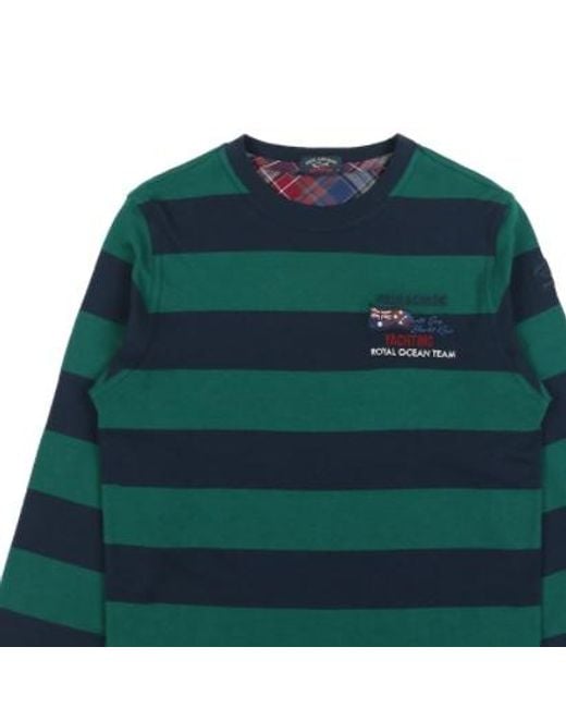 Paul & Shark Green Striped Logo Long-Sleeved T-Shirt for men