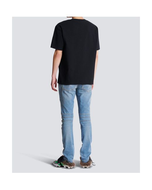 Balmain Black Logo Lettre Flocked T-Shirt for men