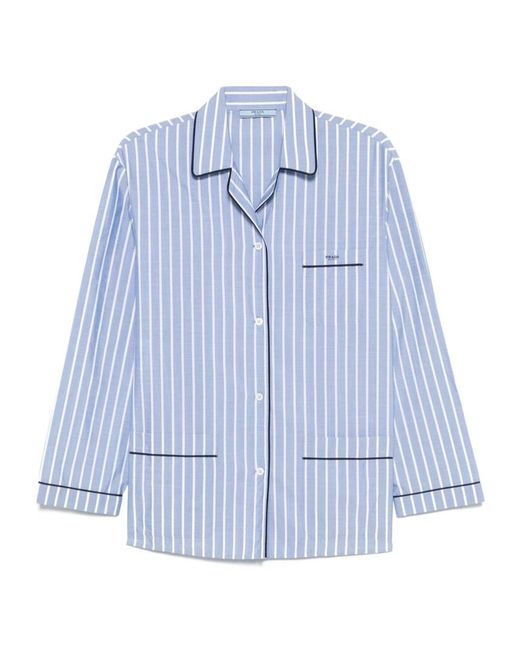 Prada Blue Cotton Striped Button-Up