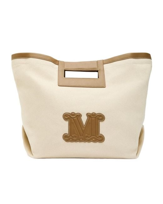 Max Mara Natural Logo-Appliquéd Canvas Tote Bag