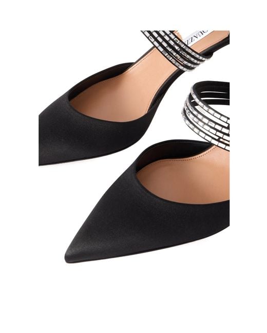 Aquazzura Black Crystal-Embellished Satin Mules