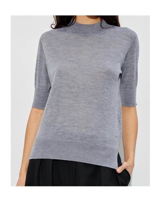 Jil Sander Gray Mock-Neck Knitted Top