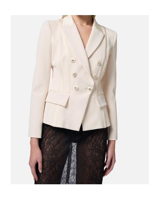 Elisabetta Franchi White Double-Breasted Satin Jacket