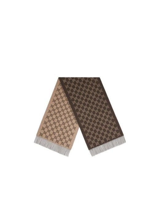 Gucci Brown Monogrammed Fringed Scarf