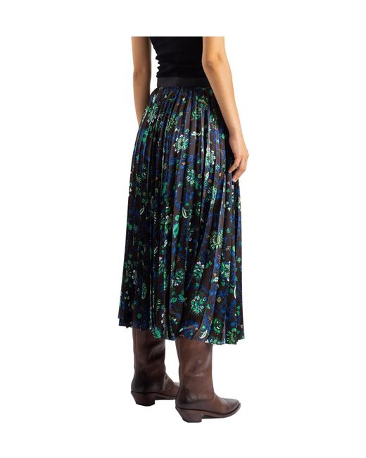 Sacai Blue Floral Print Mid-Length Pleated Skirt
