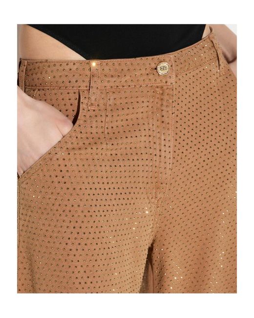 Elisabetta Franchi Brown Balloon Denim Jeans With Rhinestones