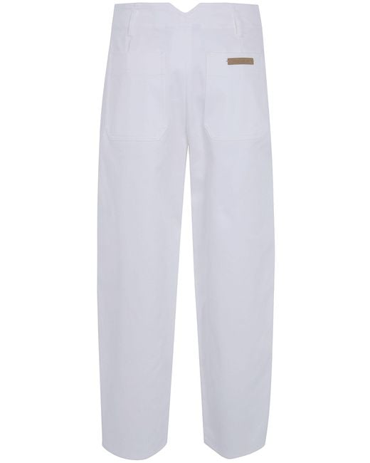 Max Mara White Pleated Logo-Patch Trousers