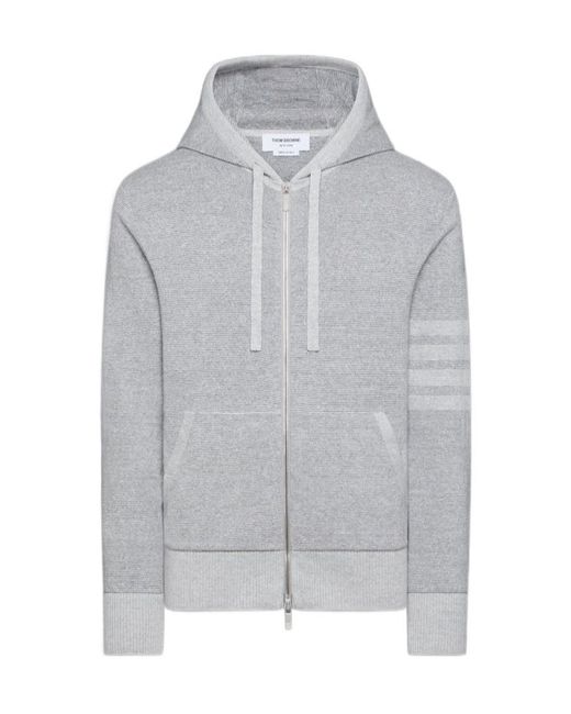 Thom Browne Gray 4-Bar Stripe Zip-Up Hoodie for men