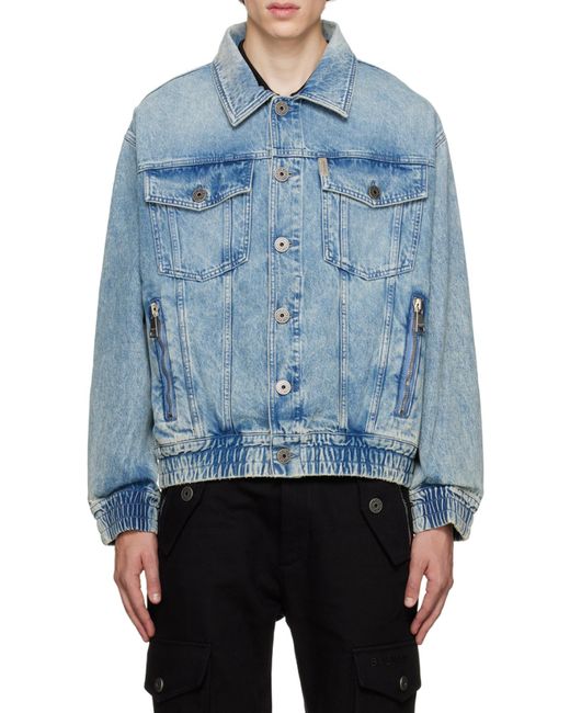 Balmain Blue 70S Buttoned Long-Sleeve Denim Jacket for men