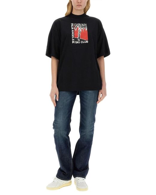 Palm Angels Black Graphic Printed Crewneck T-Shirt